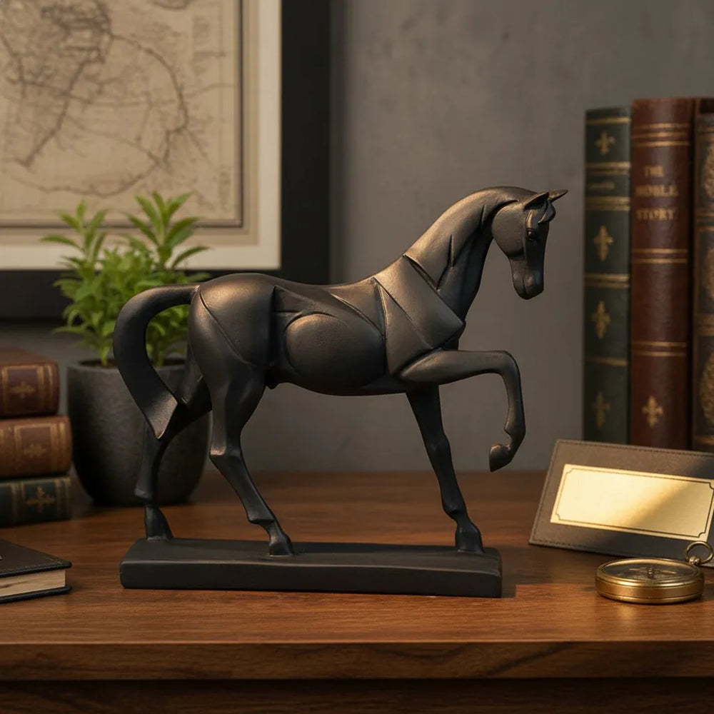 Royal Geometric Horse Statue - Black