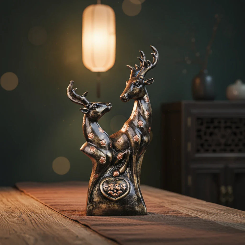 Royal Floral Deer Pair - Antique Brass Collection