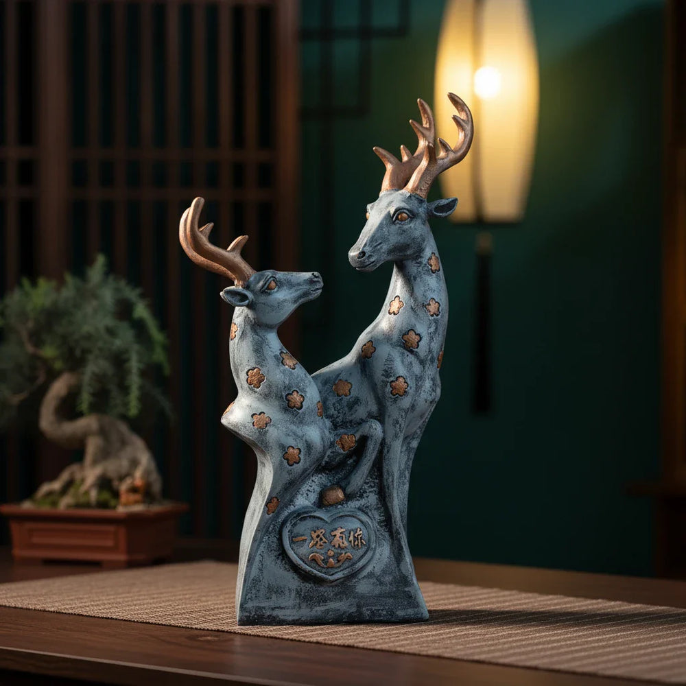 Royal Floral Deer Pair - Antique Silver Collection